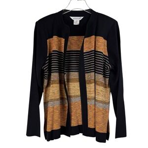 Misook Black Cardigan Women XL Striped Knit Open Front ELEGANT CLASSIC‎